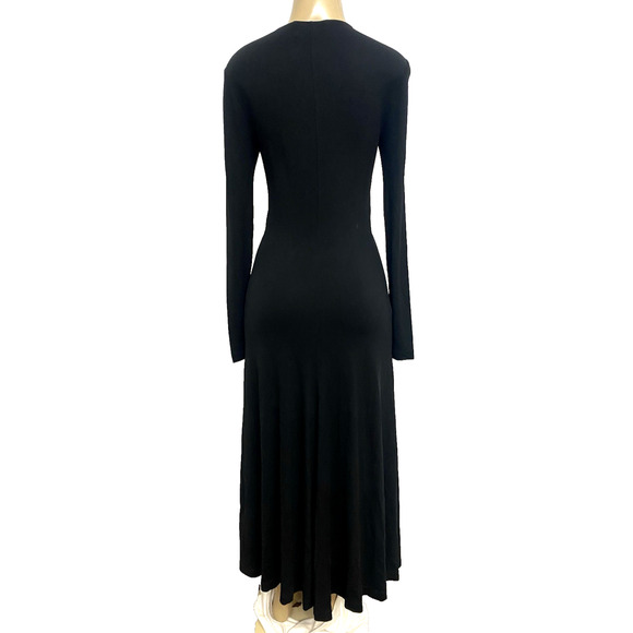 Michael Kors Collection Maxi Dress Black Twist Knot Front Long Sleeve V Neck 10 - Picture 6 of 8
